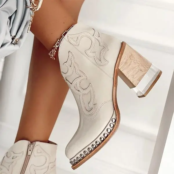 Bestickte Stiefel mit Blockabsatz und seitlichem Reißverschluss Heidi Mode