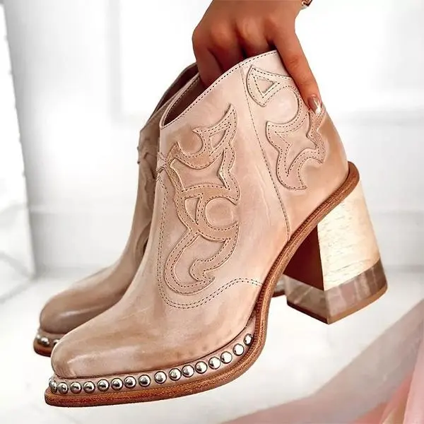 Bestickte Stiefel mit Blockabsatz und seitlichem Reißverschluss Heidi Mode - Image 4