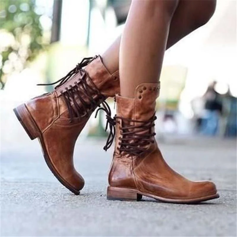 Braune Damen Leder Schnürstiefel – Freya Heidi Mode