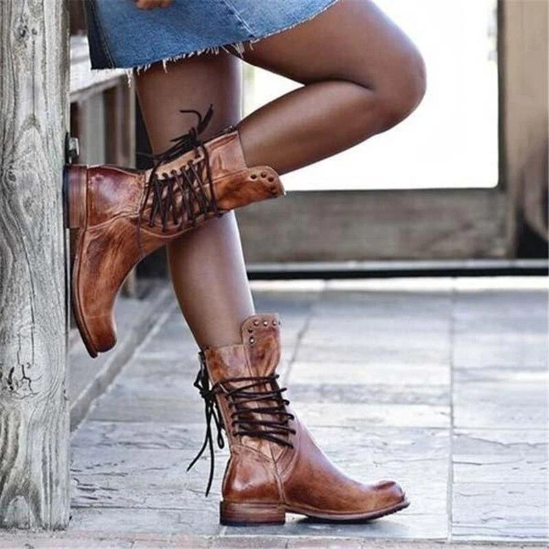 Braune Damen Leder Schnürstiefel – Freya Heidi Mode - Image 2