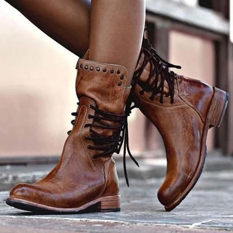 Braune Damen Leder Schnürstiefel – Freya Heidi Mode - Image 5