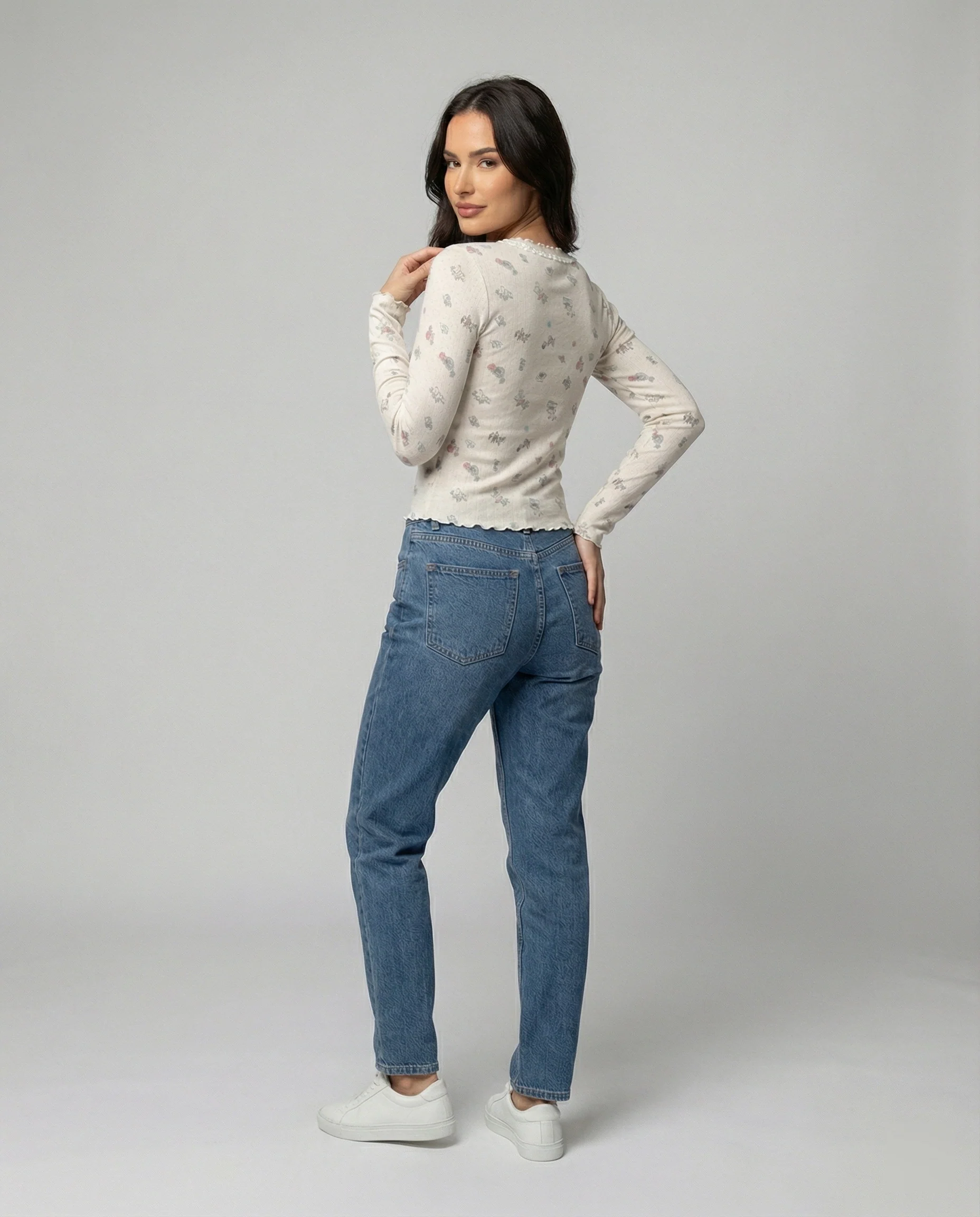 Süßes Langarmshirt mit Rundhalsausschnitt und Print für Damen - Image 4