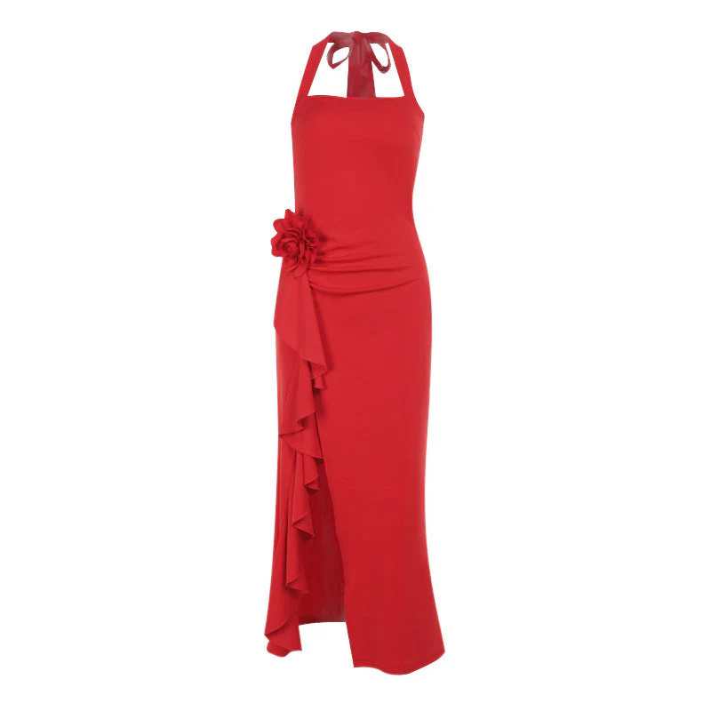 Damen Abendkleid mit Asymmetrischem Rüschendesign und Verführerischen Halterneck Heidi-Mode - Image 5