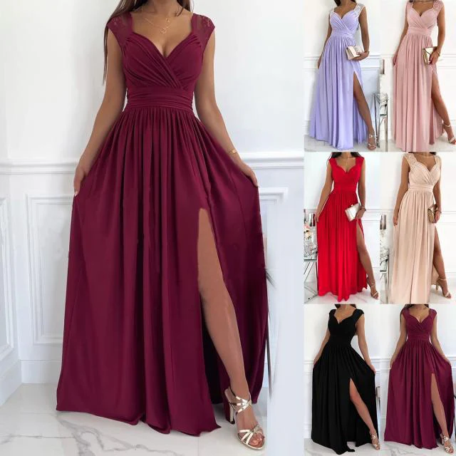 Damen Abendkleid mit Elegantem V-Ausschnitt und Rüschendetails Heidi-Mode