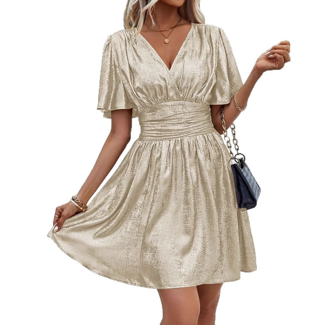 Damen Abendkleid mit Schimmerndem V-Ausschnitt und Voluminösen Ärmeln Heidi-Mode - Image 5