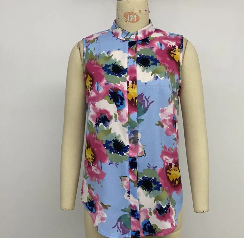 Damen Ärmellose Bluse mit Floralem Design und Strukturierter Knopfleiste Heidi-Mode - Image 4