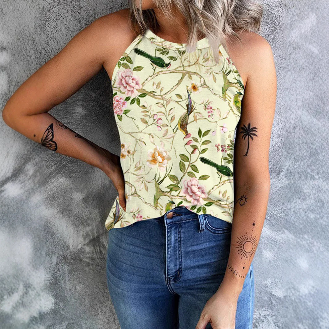 Damen Ärmelloses Blumenshirt mit Hohem Kragen Heidi-Mode - Image 2