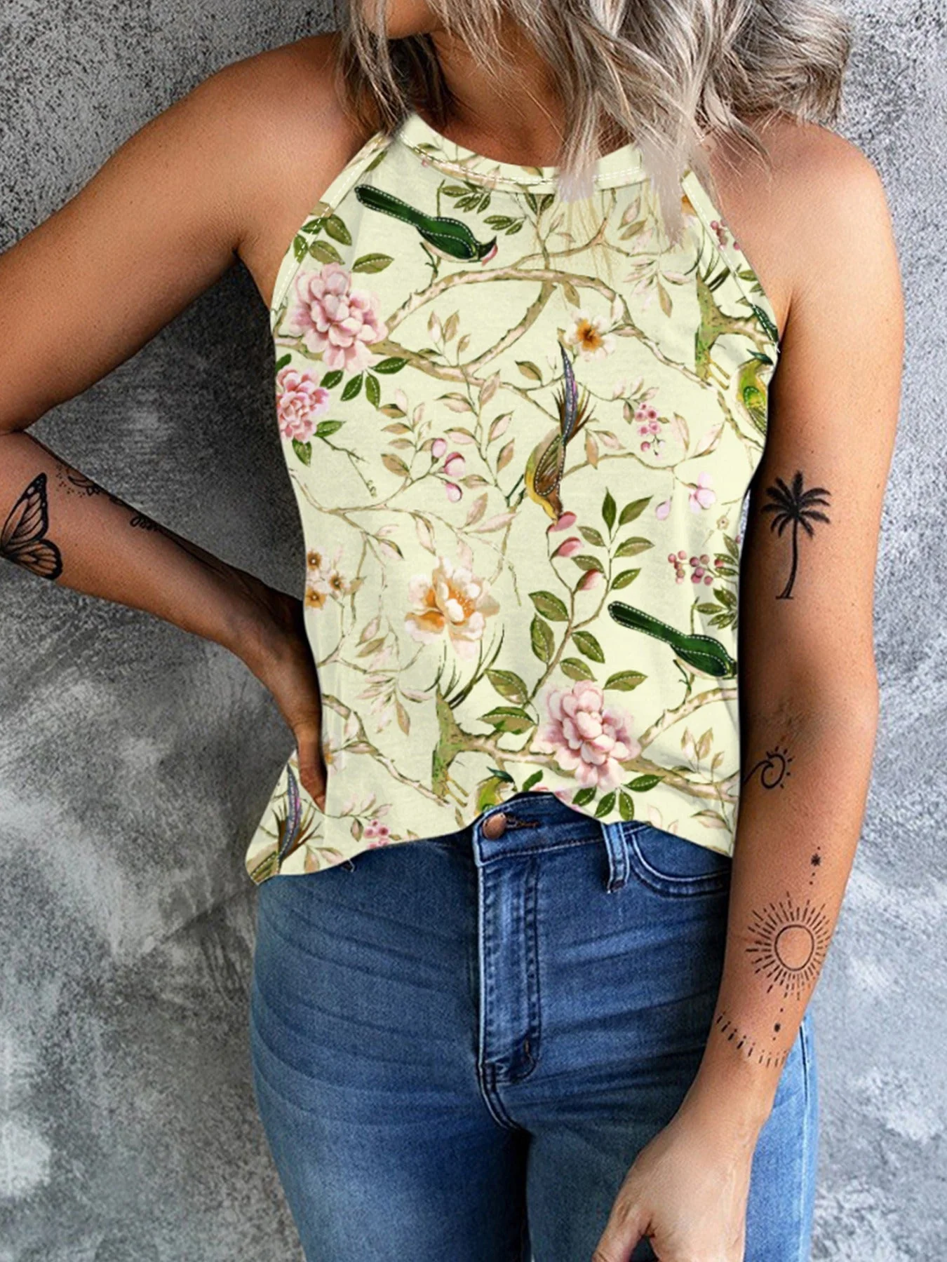 Damen Ärmelloses Blumenshirt mit Hohem Kragen Heidi-Mode - Image 6