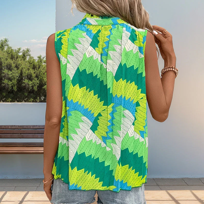 Damen Ärmelloses Blusenshirt mit Modernem Knotendesign und Lebhaftem Muster Heidi-Mode - Image 5