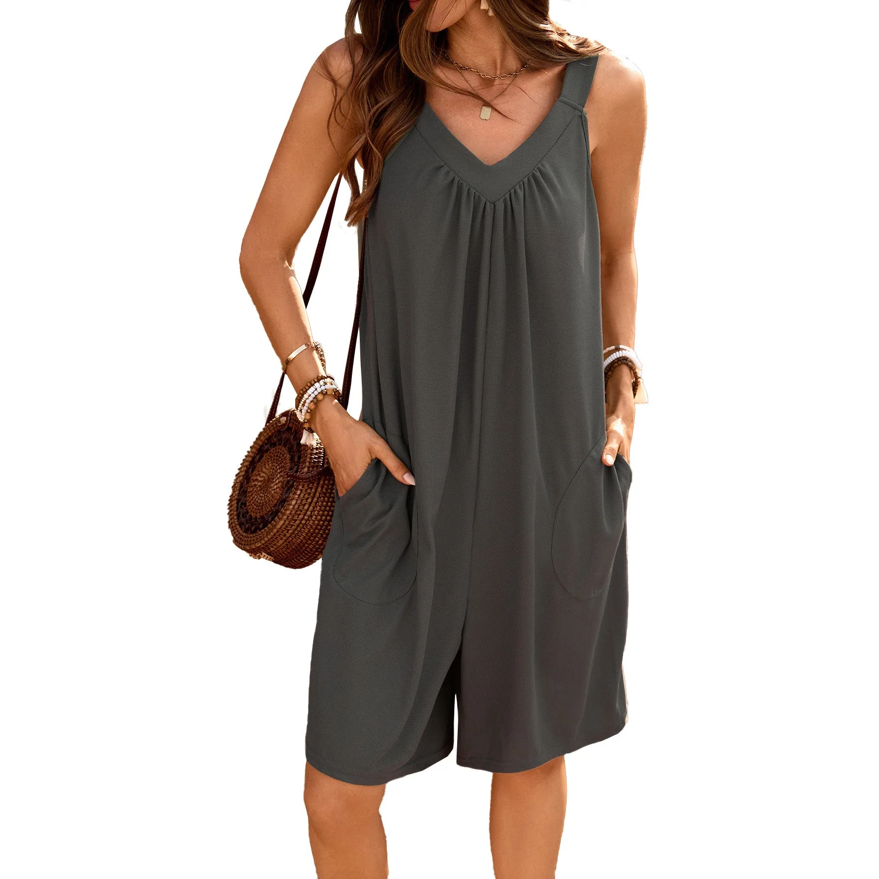 Damen Ärmelloses Jumpsuit mit Tiefem V-Ausschnitt und Praktischen Taschen Heidi-Mode - Image 3