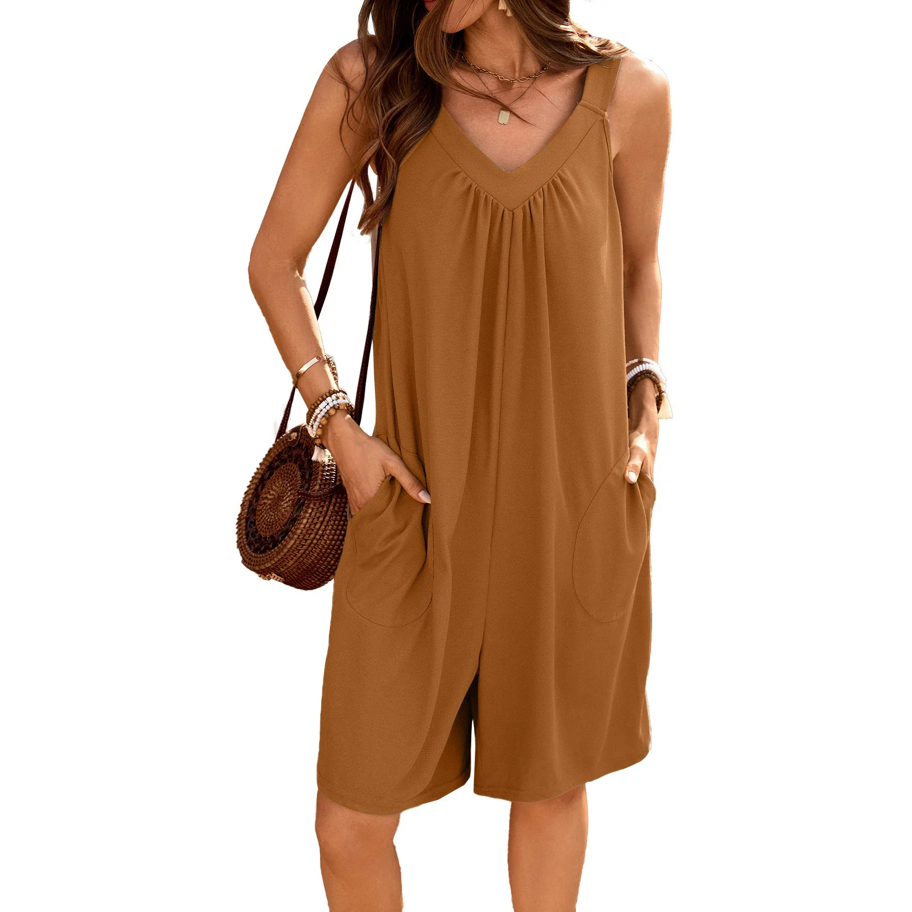 Damen Ärmelloses Jumpsuit mit Tiefem V-Ausschnitt und Praktischen Taschen Heidi-Mode - Image 5
