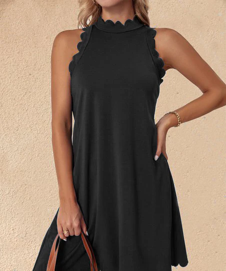 Damen ärmelloses Kleid mit Scalloped-Ausschnitt und fließendem Schnitt Heidi-Mode - Image 8