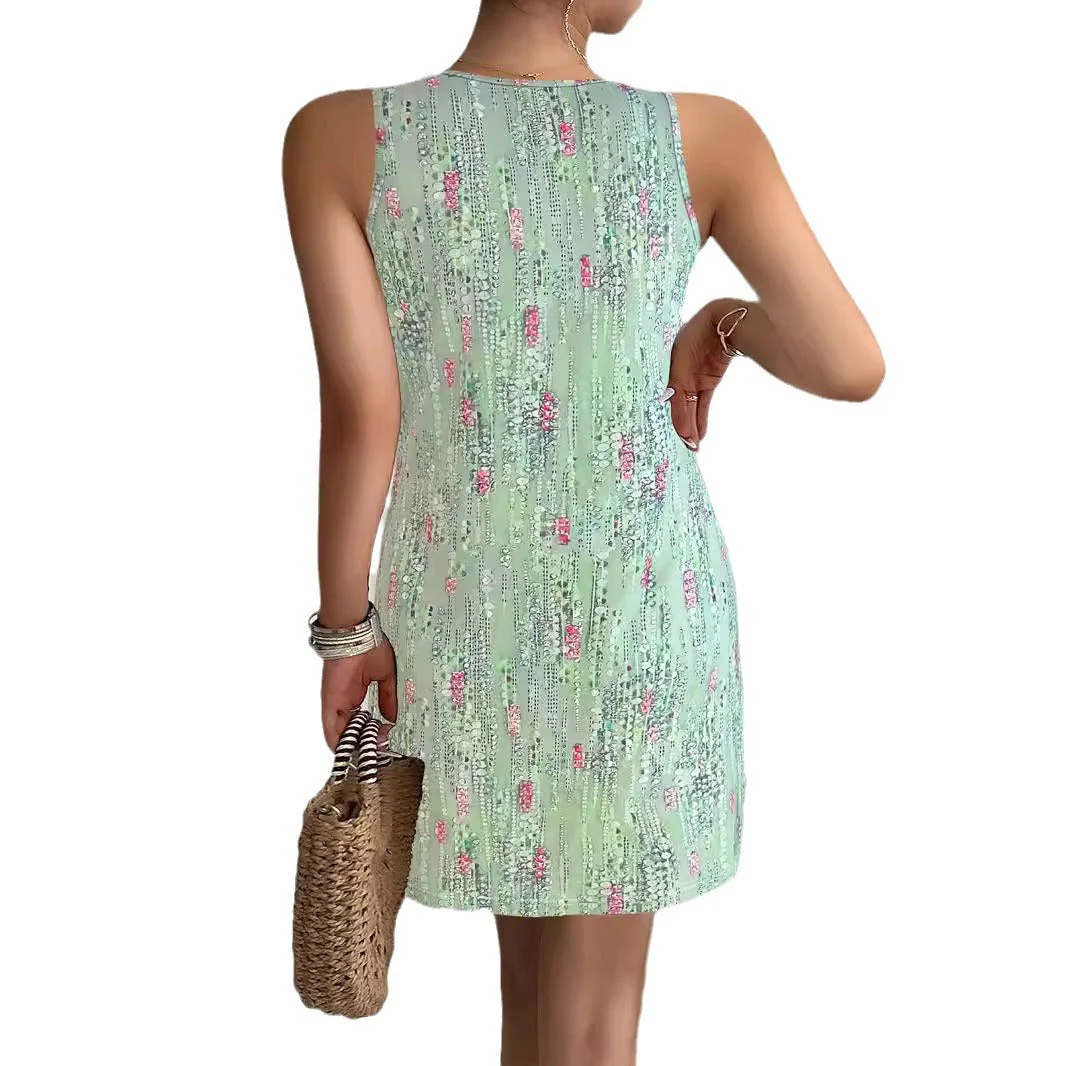 Damen Ärmelloses Sommerkleid mit Floralen Details und Asymmetrischem Saum Heidi-Mode - Image 5