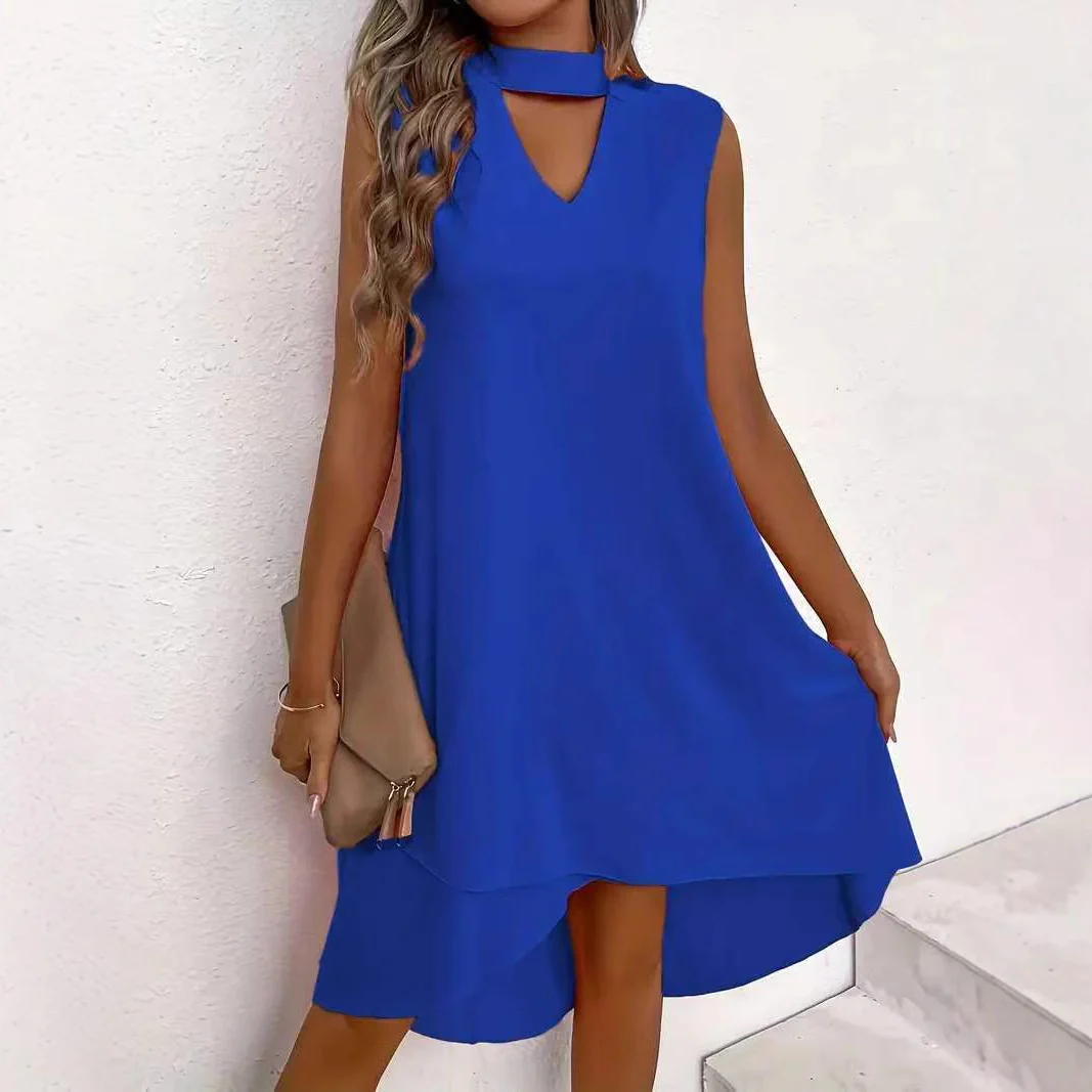 Damen asymmetrisches A-Linien Kleid mit schickem Schlüssellochausschnitt und fließendem Schnitt Heidi-Mode - Image 2