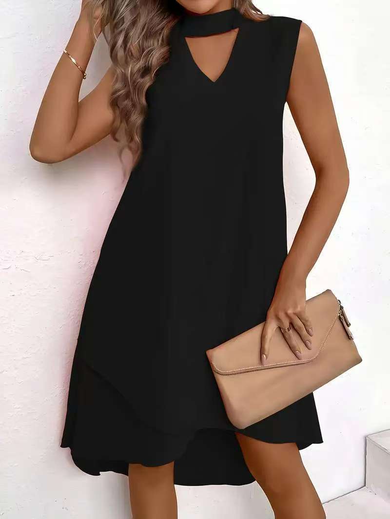 Damen asymmetrisches A-Linien Kleid mit schickem Schlüssellochausschnitt und fließendem Schnitt Heidi-Mode - Image 7