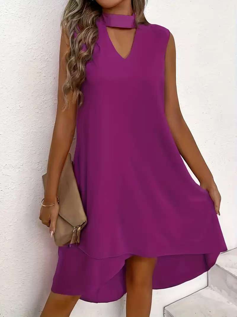 Damen asymmetrisches A-Linien Kleid mit schickem Schlüssellochausschnitt und fließendem Schnitt Heidi-Mode - Image 8