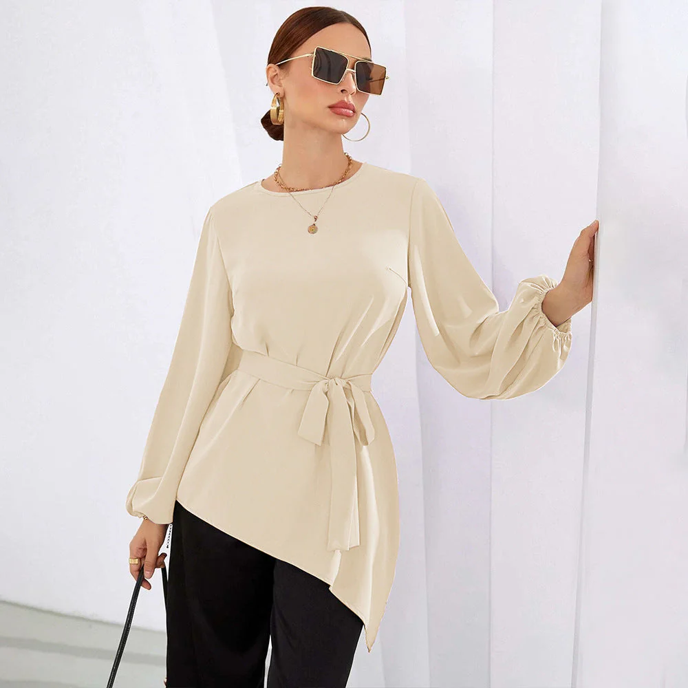 Damen Asymmetrisches Blusenoberteil mit Eleganten Rüschen und Modischem Taillengürtel Heidi-Mode - Image 4