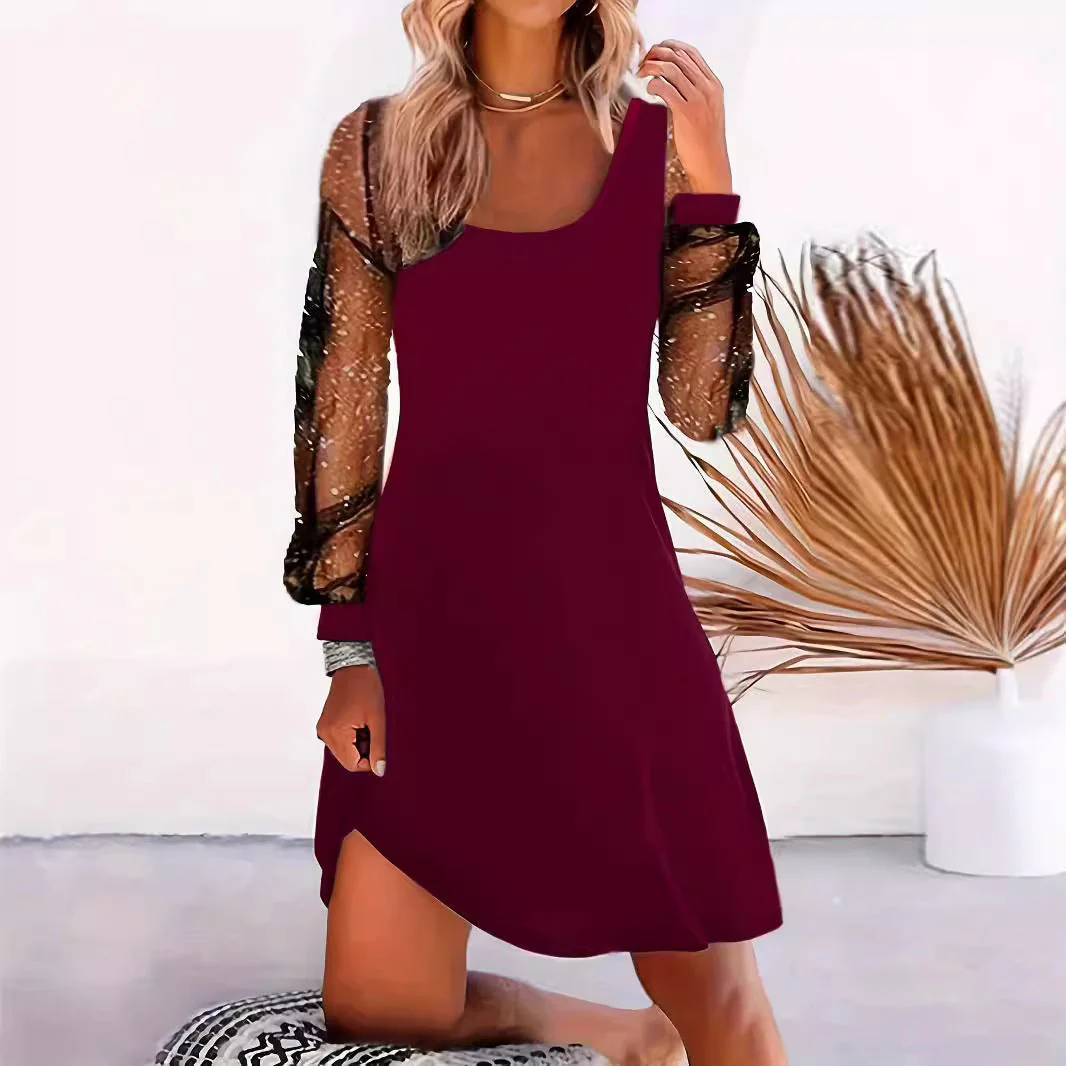 Damen Asymmetrisches Kleid mit Transparenten Puffärmeln und Schimmernden Akzenten Heidi-Mode - Image 4