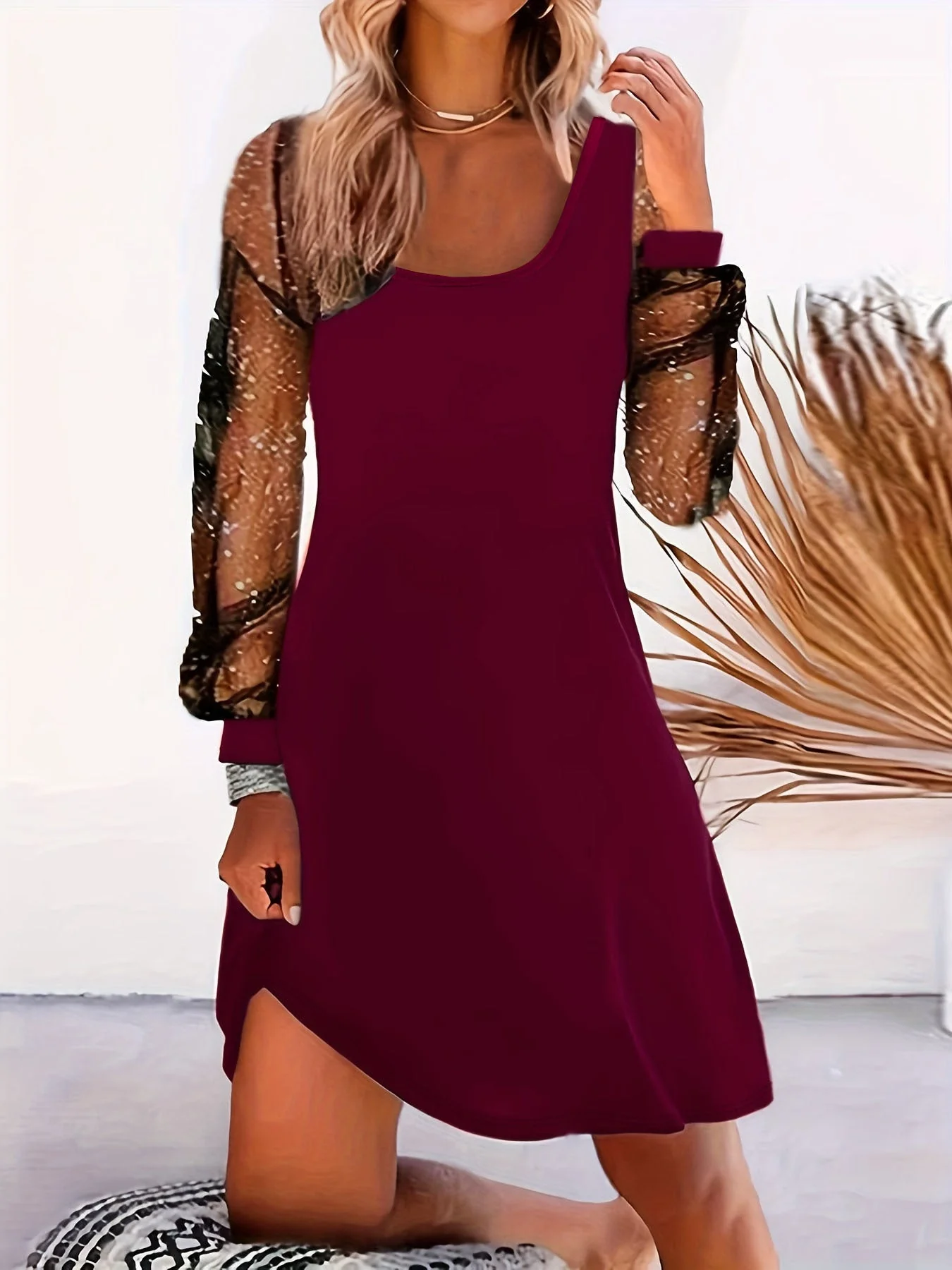 Damen Asymmetrisches Kleid mit Transparenten Puffärmeln und Schimmernden Akzenten Heidi-Mode - Image 8