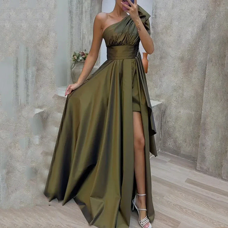 Damen Asymmetrisches Maxikleid mit Elegantem Schnitt und Hohem Schlitz Heidi-Mode