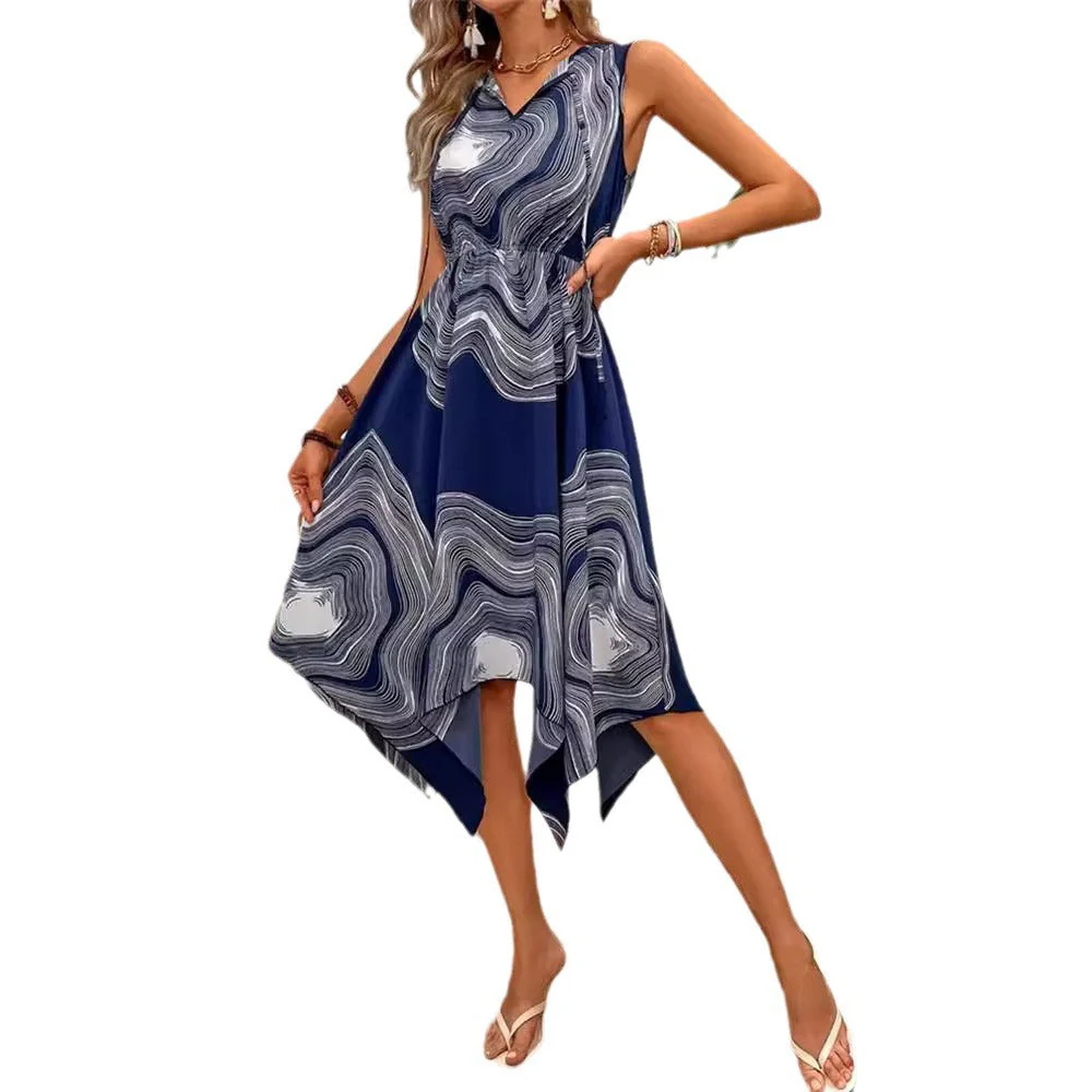 Damen Asymmetrisches Sommerkleid mit Wellenmuster und V-Ausschnitt Heidi-Mode - Image 5