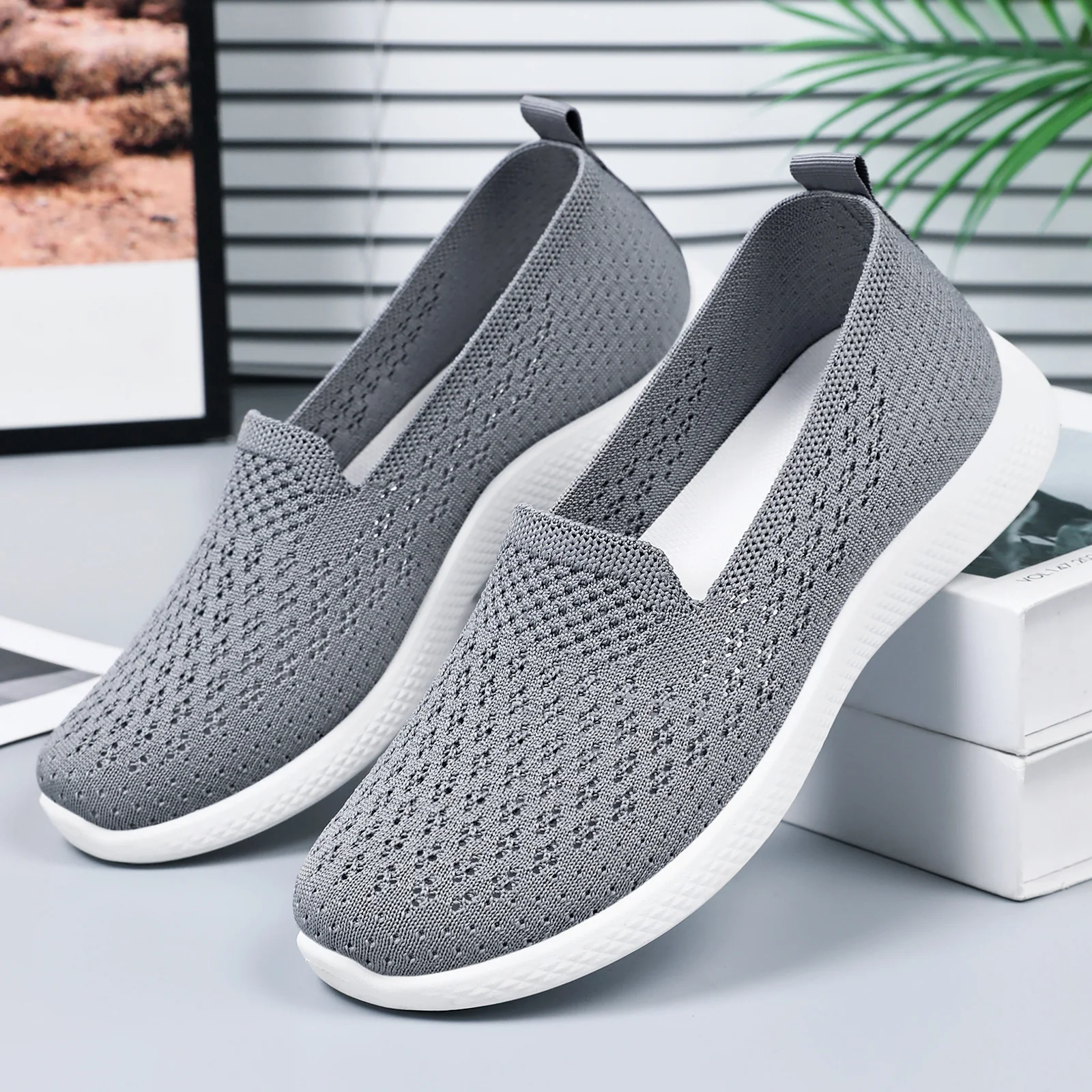 Damen atmungsaktive Slip-On Freizeitschuhe mit elastischem Strickoberteil Heidi Mode - Image 3