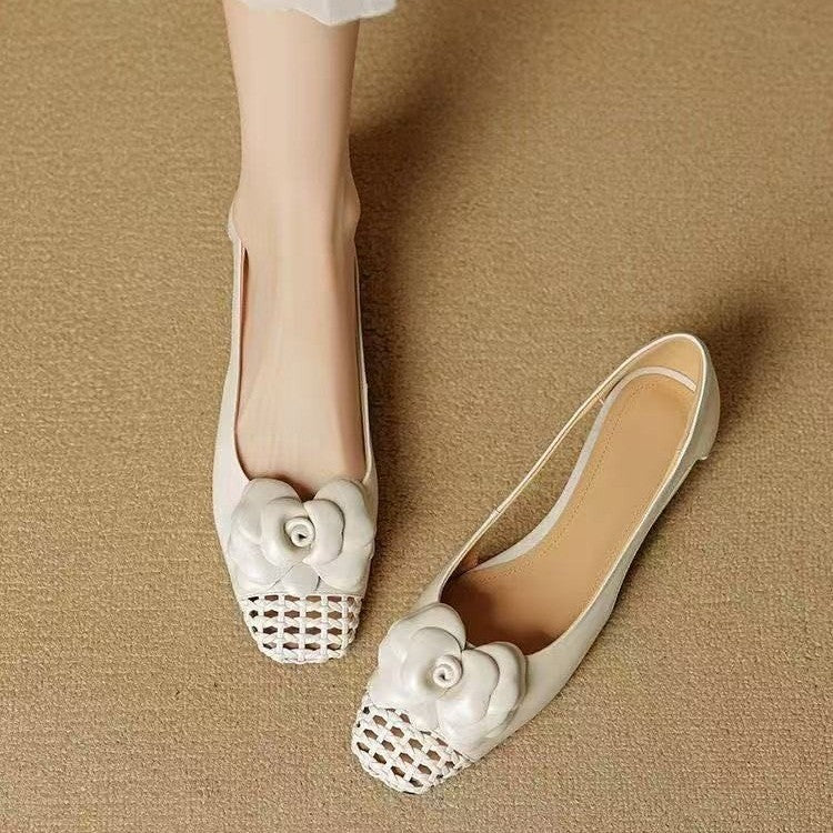Damen Ballerina-Schuhe mit floralen Akzenten und offenem Fersenbereich Heidi Mode