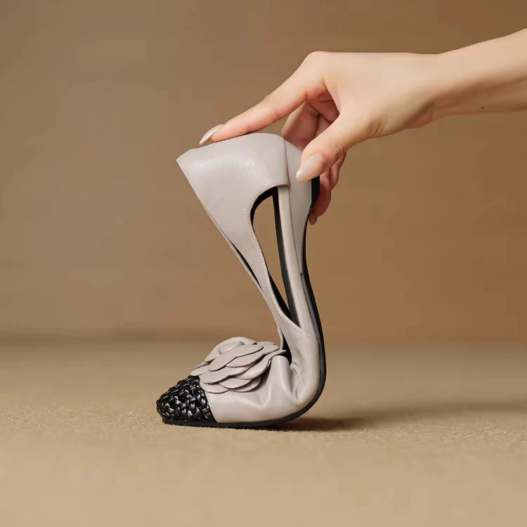 Damen Ballerina-Schuhe mit floralen Akzenten und offenem Fersenbereich Heidi Mode - Image 3
