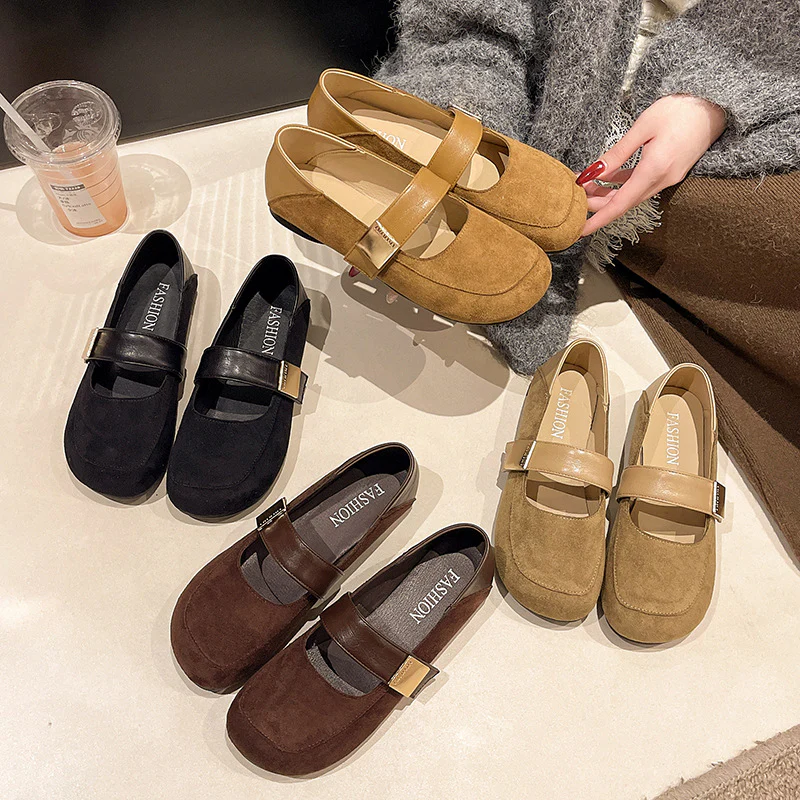 Damen Ballerina-Schuhe mit modischer Schnalle und weichem Wildlederoberteil Heidi Mode