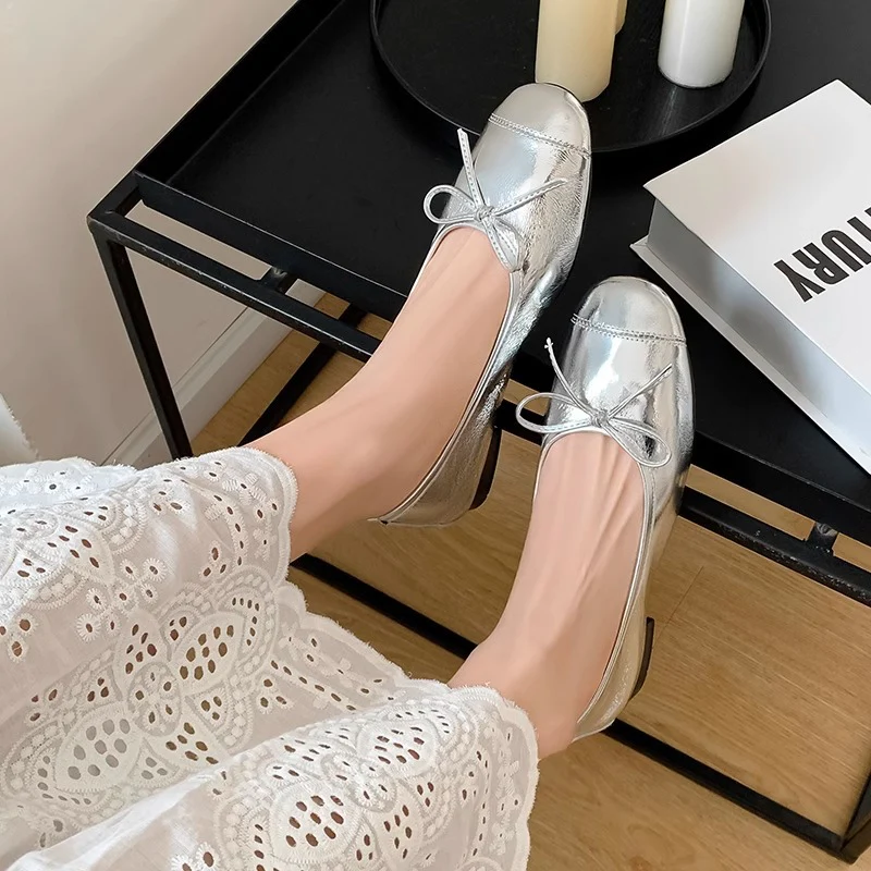 Damen Ballerinas aus hochwertigem metallic Leder mit elegantem Schleifenakzent Heidi Mode - Image 3