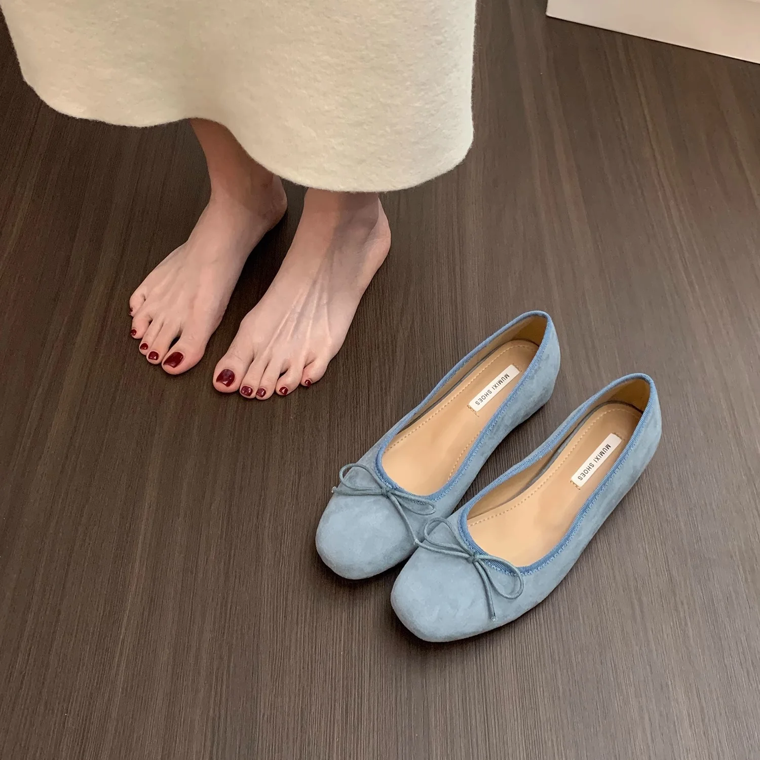 Damen Ballerinas aus hochwertigem Wildleder mit dekorativer Schleife Heidi Mode - Image 2