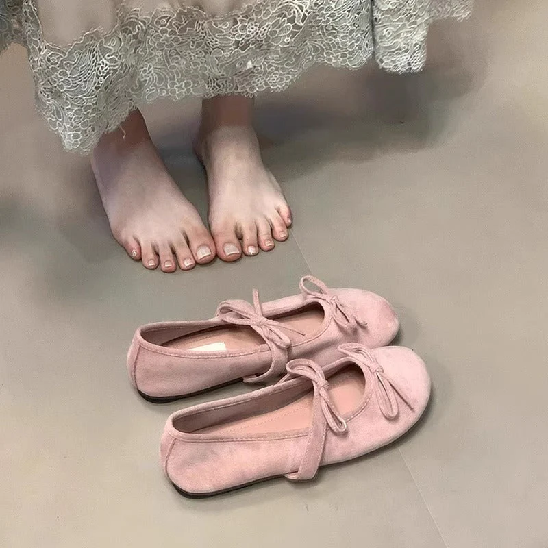 Damen Ballerinas Aus Weichem Wildleder mit Zartem Schleifenverzierung Heidi-Mode - Image 6