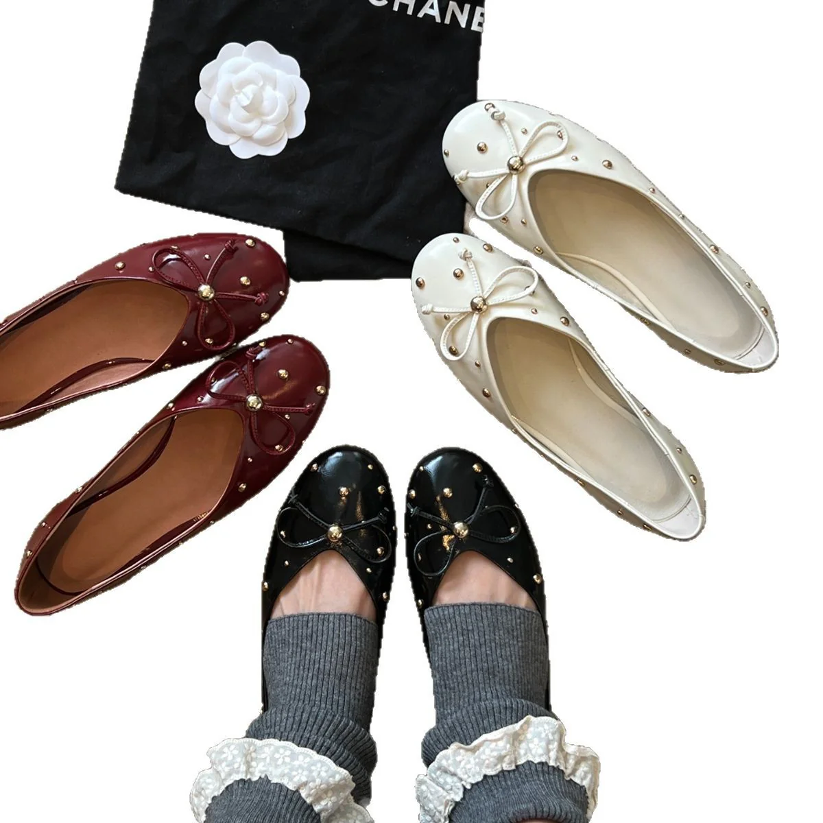 Damen Ballerinas mit dekorativer Schleifenapplikation und funkelnden Details Heidi Mode - Image 5
