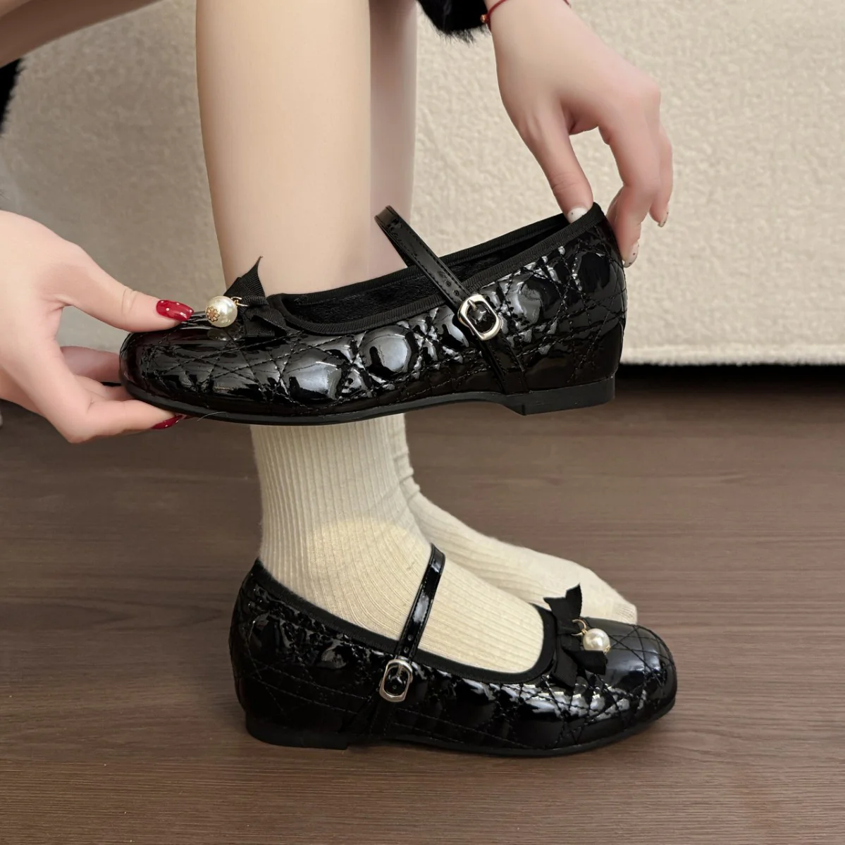 Damen Ballerinas mit eleganter Schnallenverzierung und hochwertiger Ledernarbung Heidi Mode - Image 4