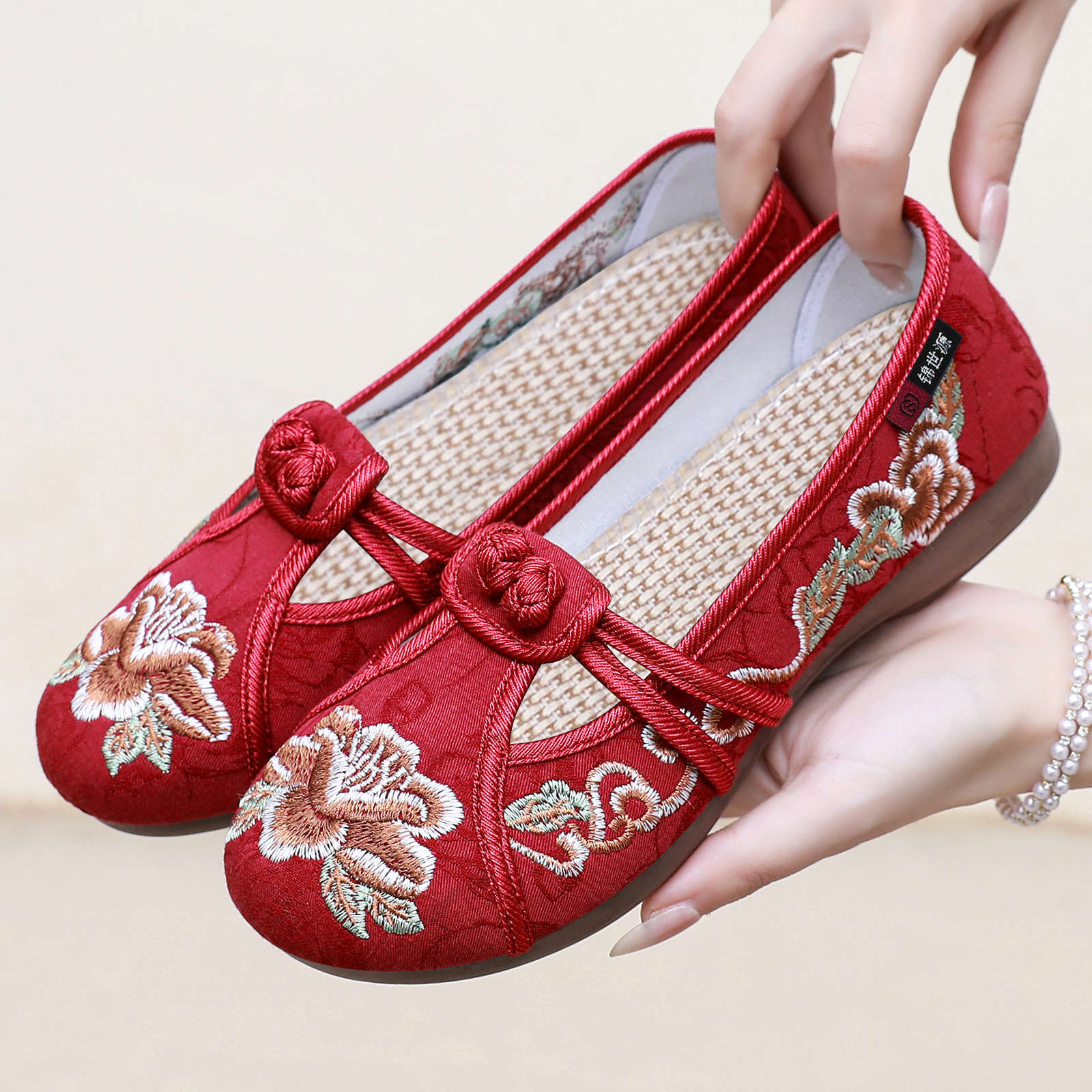 Damen Ballerinas mit kunstvollem Blumenstickerei und elastischem Riemen Heidi Mode