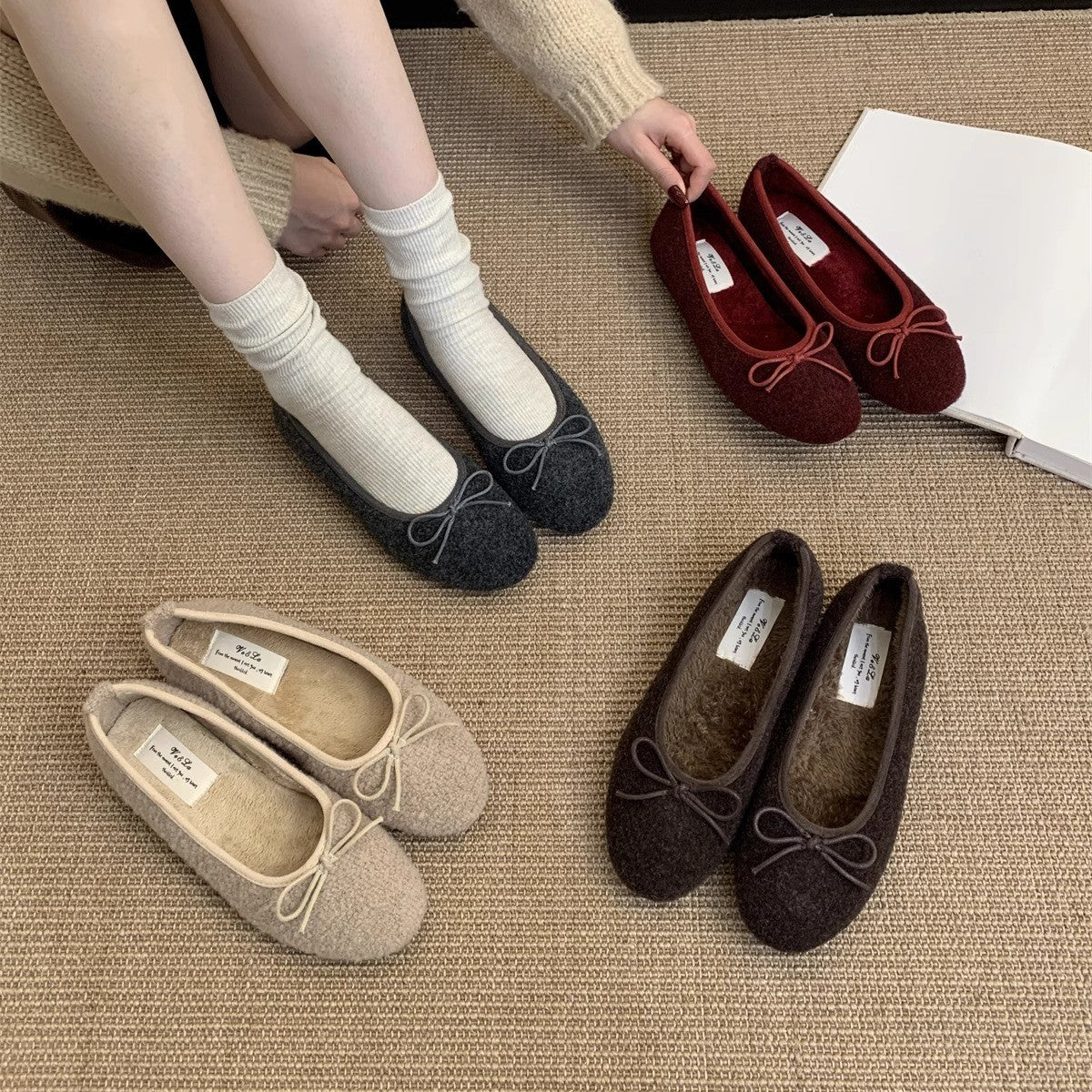 Damen Ballerinas mit kuscheligem Innenfutter und verspielt elegantem Schleifen-Detail Heidi Mode - Image 2