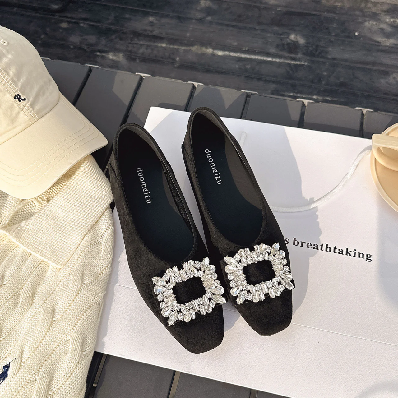 Damen Ballerinas mit luxuriösem Strassbesatz und elegantem Samtoberteil Heidi Mode - Image 2
