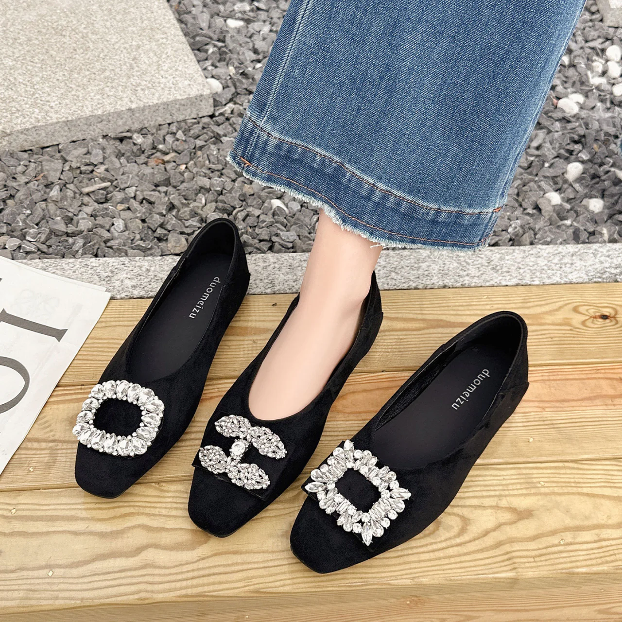 Damen Ballerinas mit luxuriösem Strassbesatz und elegantem Samtoberteil Heidi Mode - Image 4