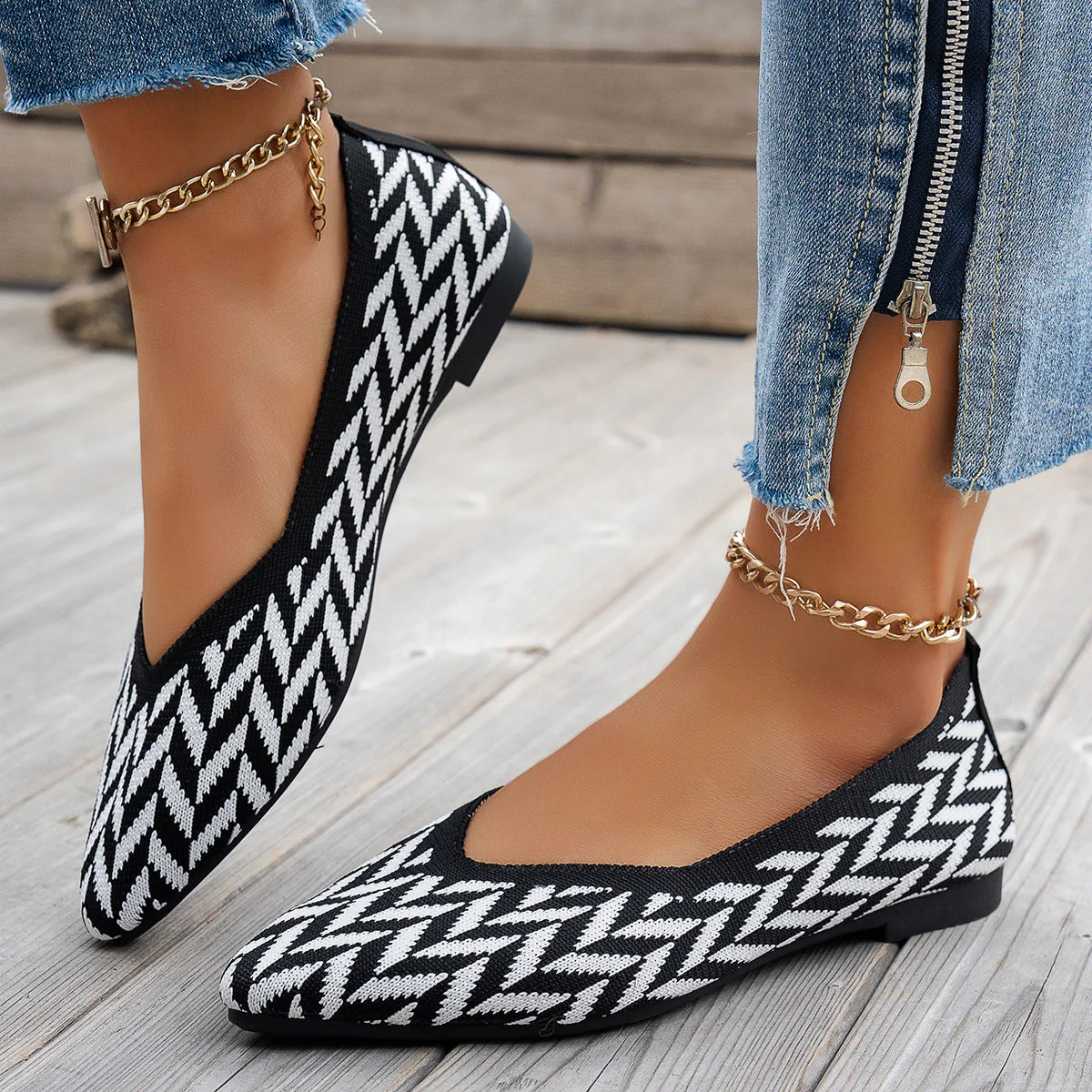 Damen Ballerinas mit Modernem Zickzack-Muster und Flexiblem Fußbett Heidi-Mode - Image 8