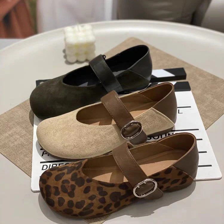 Damen Ballerinas mit modischem Leopardenmuster und anpassbarem Riemen Heidi Mode