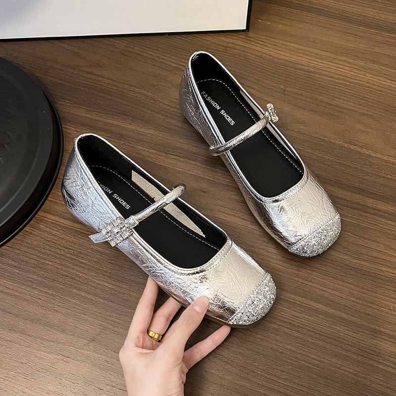 Damen Ballerinas mit modischem Riemen und glitzernder Oberfläche Heidi Mode