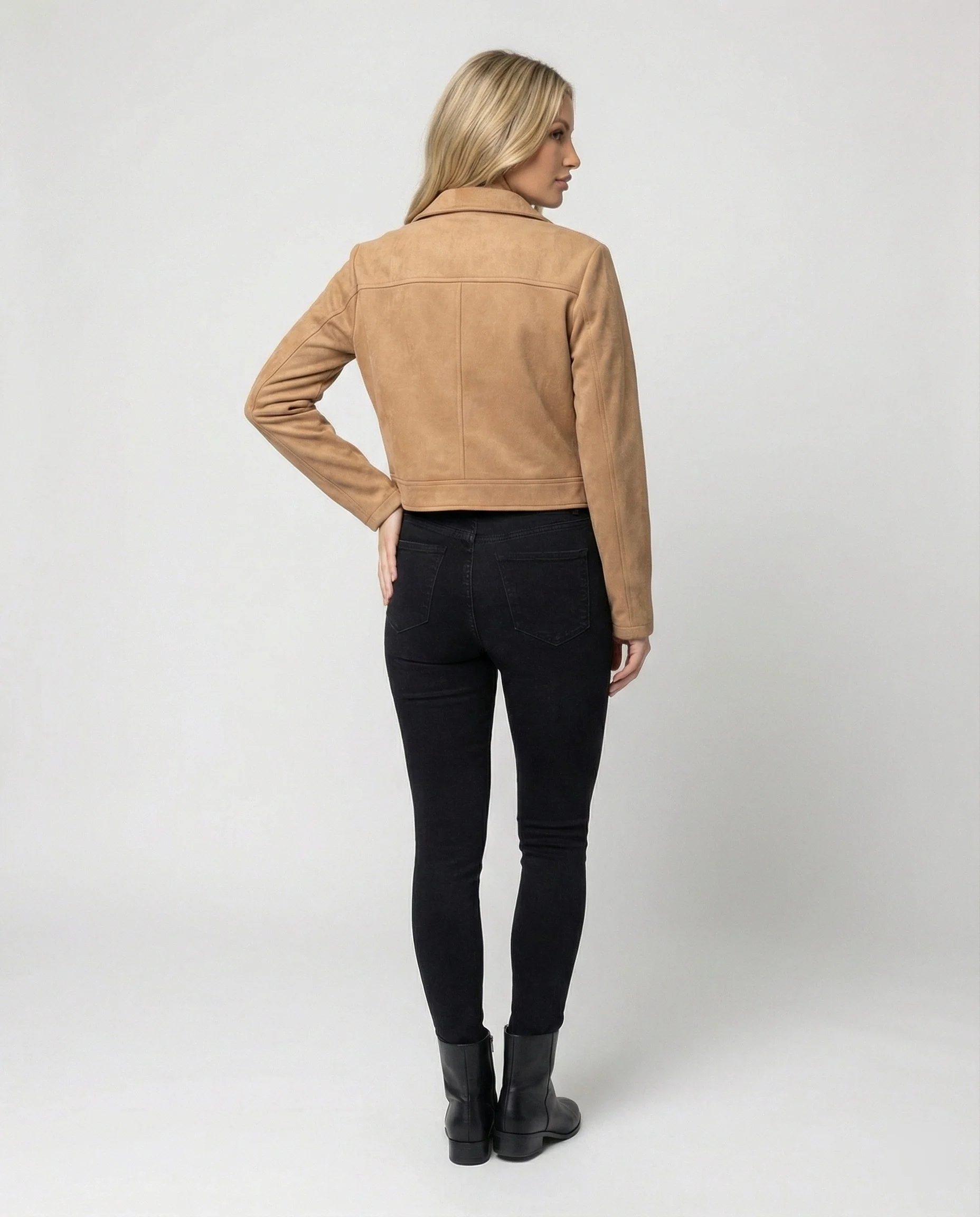 Damen Bekleidungsgeschäft kurz geschnittene Reißverschlussjacke mit Hemdkragen und taillierter Silhouette aus Wildlederimitat Heidi-Mode - Image 4