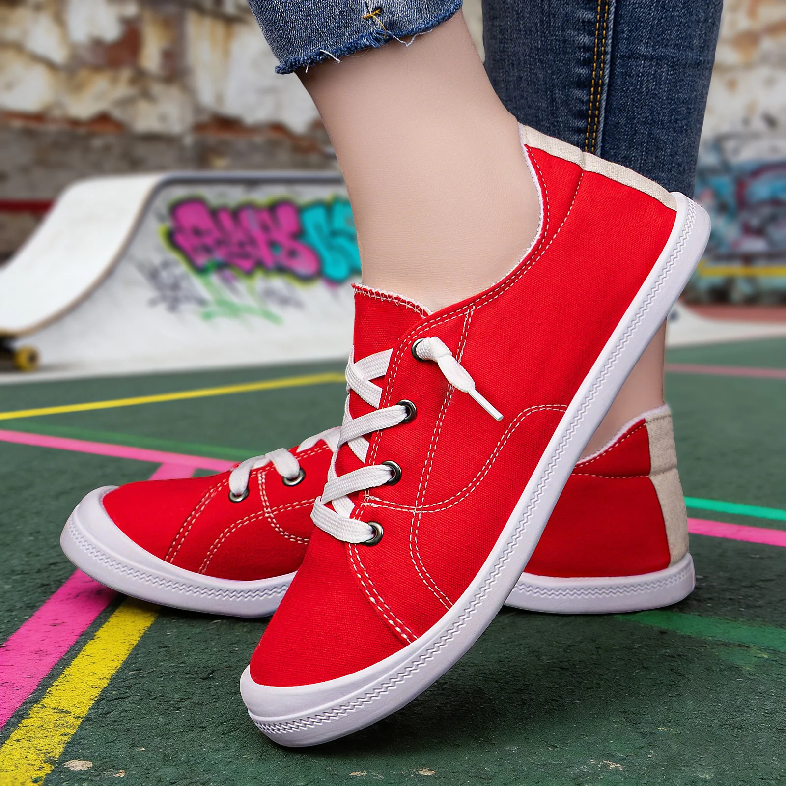 Damen Bequeme Canvas Sneakers mit atmungsaktiver Innensohle Heidi Mode - Image 2