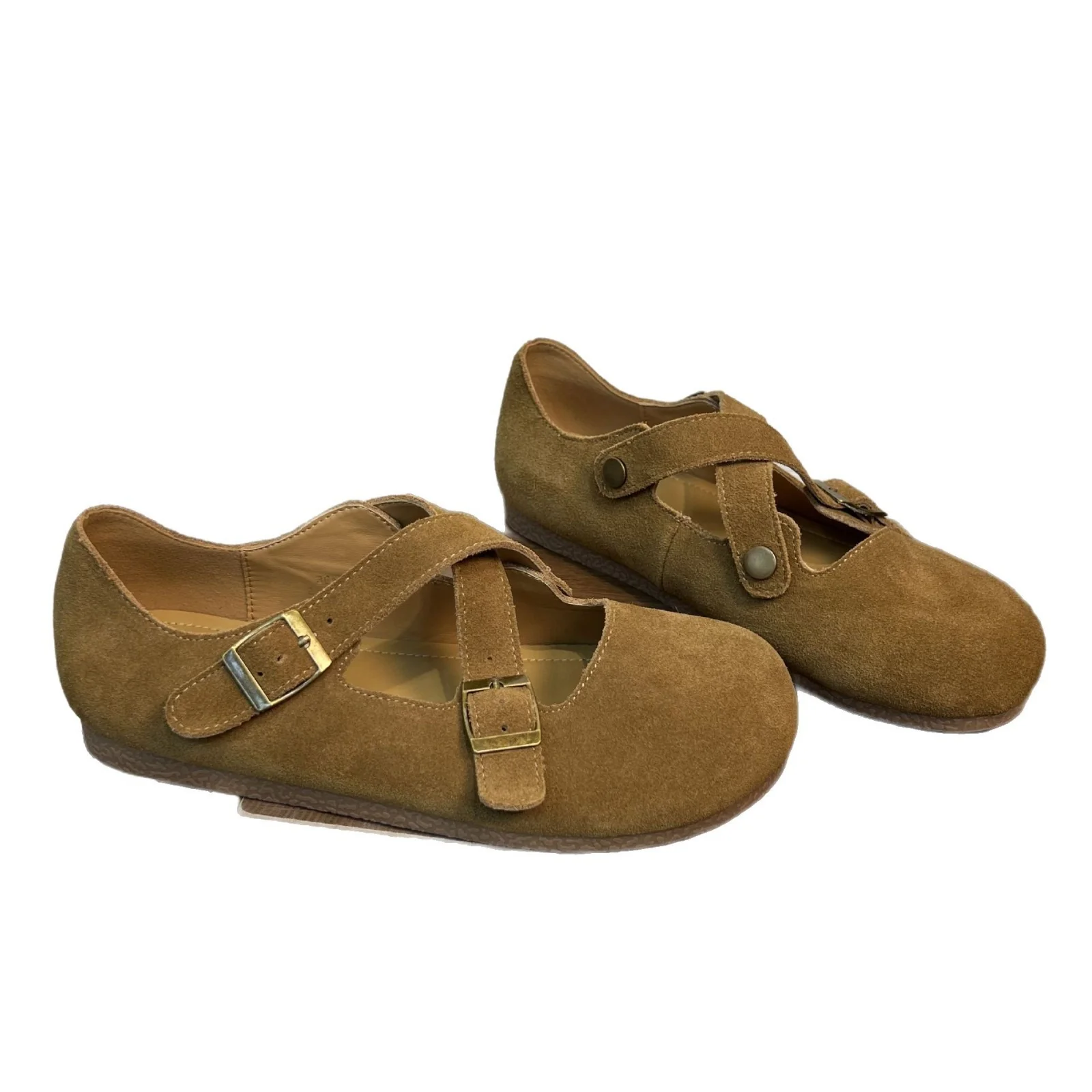 Damen bequeme Clogs mit dekorativem Kreuzriemen und sanfter Wildlederoberfläche Heidi Mode - Image 5