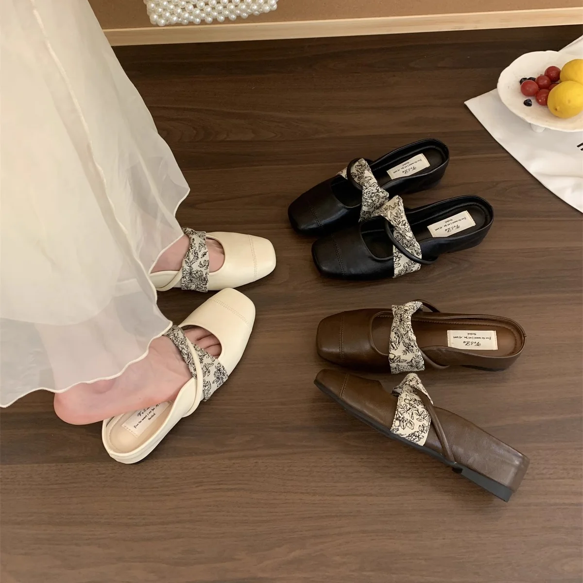 Damen Bequeme Slingback-Schuhe mit floralem Riemen Heidi Mode