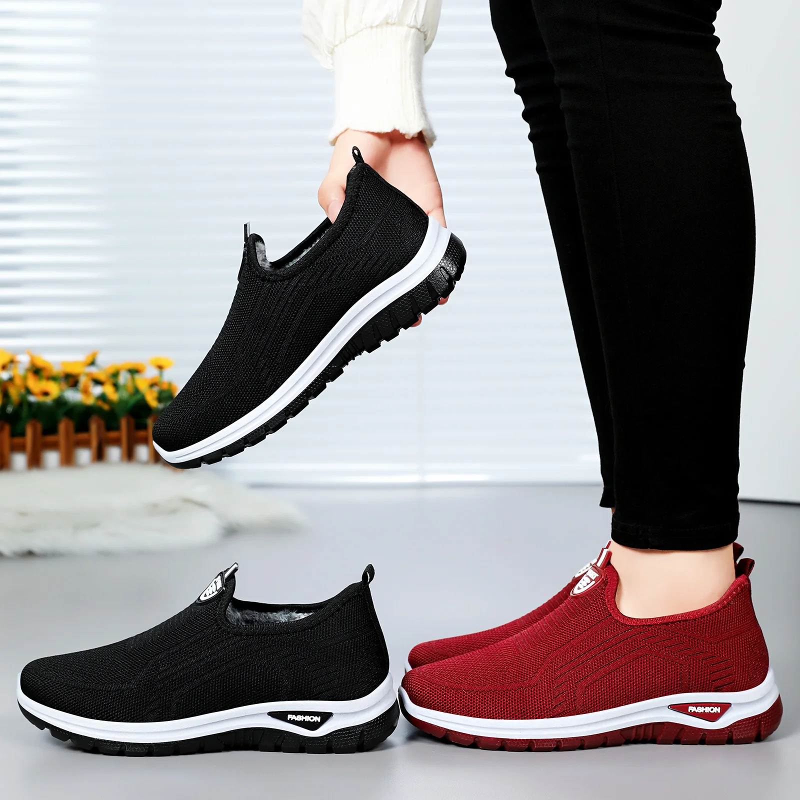Damen Bequeme Slip-On Freizeitschuhe mit atmungsaktivem Strickdesign Heidi Mode - Image 4