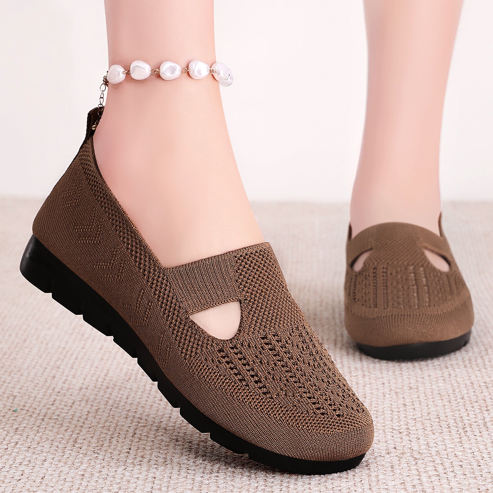 Damen Bequeme Slip-On Freizeitschuhe mit atmungsaktivem Strickdesign Heidi Mode - Image 2