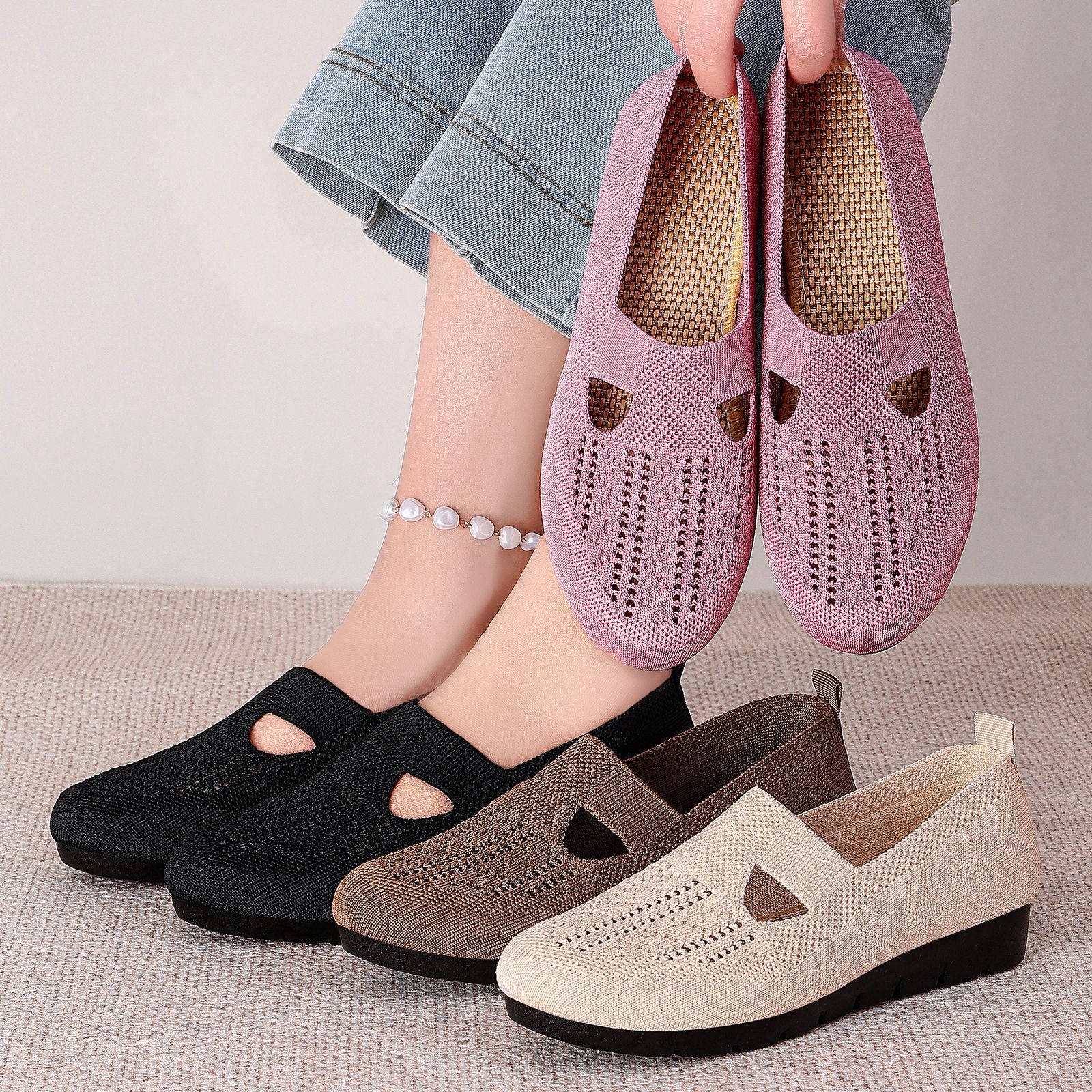 Damen Bequeme Slip-On Freizeitschuhe mit atmungsaktivem Strickdesign Heidi Mode - Image 4