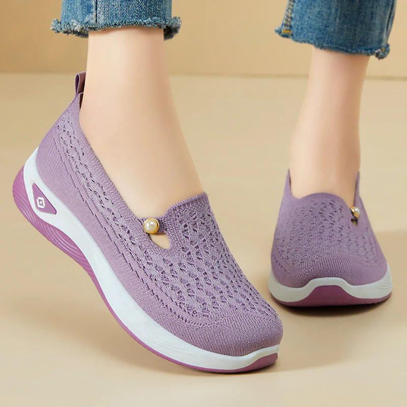 Damen Bequeme Slip-On Schuhe mit luftiger Strickoberfläche Heidi Mode