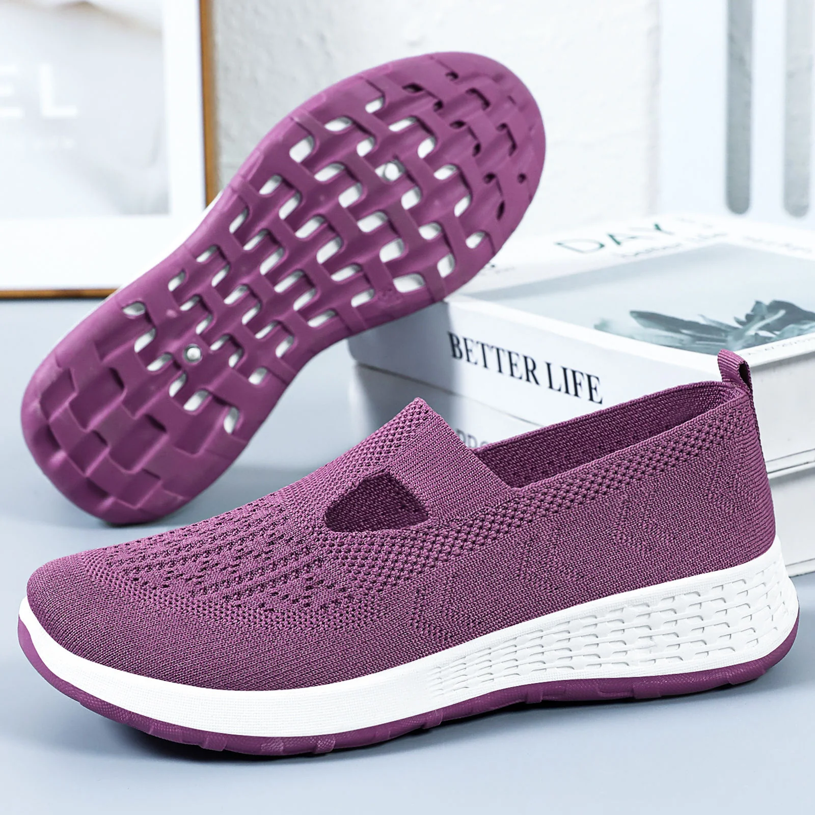 Damen Bequeme Slip-On Sneakers mit atmungsaktivem Strickoberteil Heidi Mode - Image 3